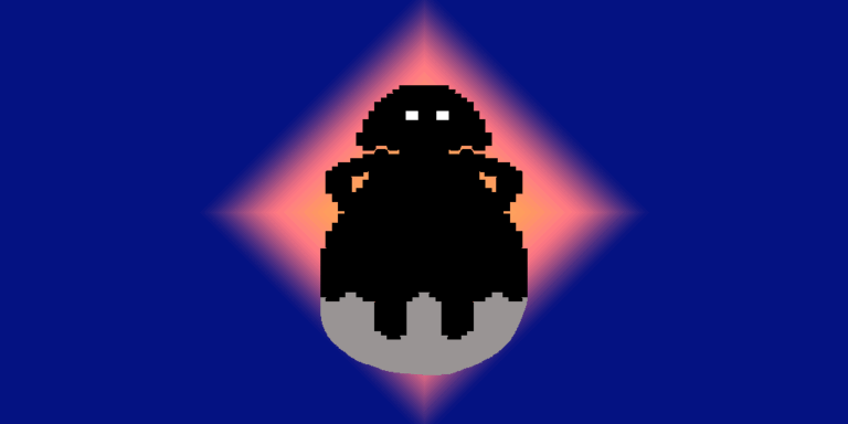 The silhouette of one of many fantasy criminals, this one is all in black with only 2 visible white eyes. It appears that this criminal is wearing a cape. Behind it is a purple-pink background with the latter shaped like a diamond, situated right behind the person.