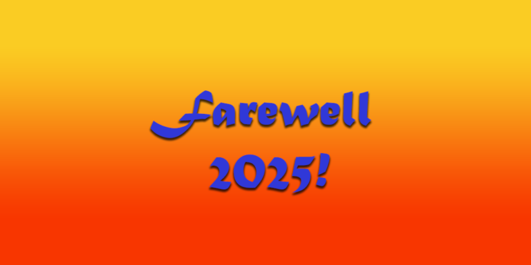 Farewell 2025 » Viernor The blue-colored words "Farewell 2025!" sit in the middle of a yellow-orange gradient background.