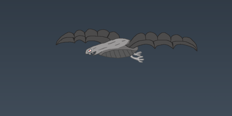 Fantasy Wyvern » Viernor » Viernor A gray fantasy wyvern with its wings spread out while flying in front of a dark gray background.