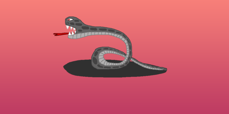 Fantasy Basilisk » Viernor » Viernor A gray fantasy basilisk with red eyes. Its forked tongue is sticking out and it stands in front of a pink gradient background.